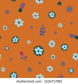 Teal green orange flower seamless repeat pattern