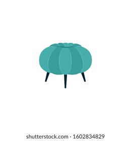 Teal Green Ottoman Footstool Isolated On White Background - Cartoon Foot Rest Stool For Living Room Interior Decoration. Flat Vector Illustration Of Comfortable Furniture Element.