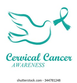 Teal / green ribbon and dove for cervical cancer awareness campaign in January.