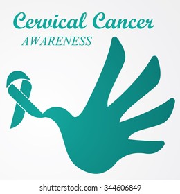 Teal / green ribbon and hand shaped dove for cervical cancer awareness campaign in January.