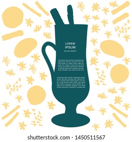 Teal green silhouette of mulled wine cup with spices