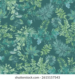 Teal Green Tropical Leaf Pattern Design for Textiles