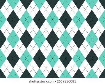 Teal grey white argyle pattern. Seamless argyle vector pattern. Retro style classic clothing print. Fashion print texture.