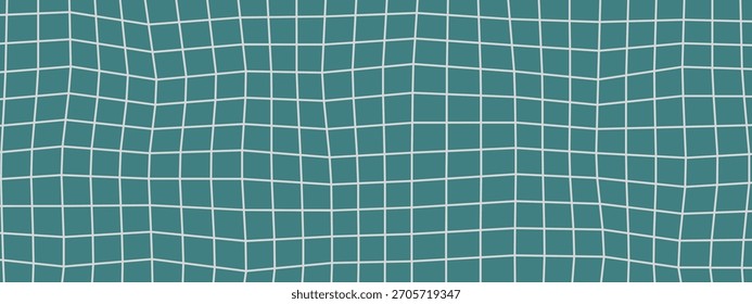 Teal grid pattern backdrop. Notebook paper lines form squares with wavy, hand-drawn checker texture. Vector seamless school sheet. Graph page template for math education materials and abstract design.