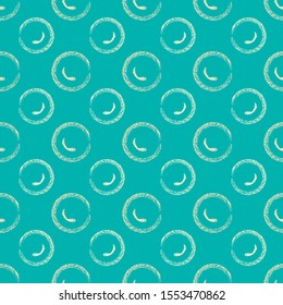 Teal irregular polka dots bubbles vector seamless pattern. Trendy seamless pattern. bright textured circles on teal background. Vector illustration. Surface pattern design for fabric, wallpaper