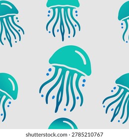 Teal jellyfish with long tentacles and dots seamles pattern