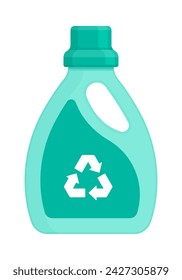 
A teal laundry detergent bottle with a recycling symbol in flat vector illustration style, representing Plastic #2 (HDPE, or High-Density Polyethylene) and the concept of plastic recycling