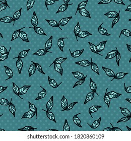 Teal Leaves Background Vector Seamless Pattern