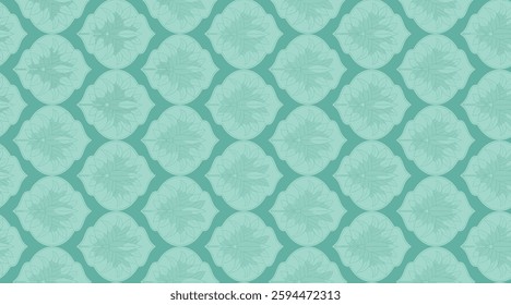 Teal and light green geometric leaf pattern, ideal for wallpaper, textile, gift wrapping.