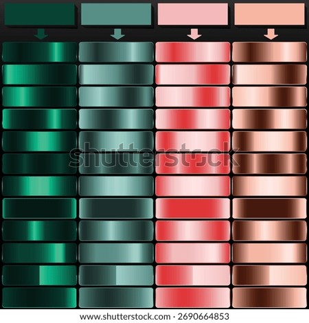 Teal Light Teal Rose Gold and Copper Metallic Gradient Palette.