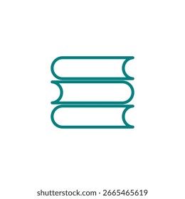 Un ícono de Vector lineal verde azulado que representa tres libros apilados uno encima del otro, representando el conocimiento y el aprendizaje. 