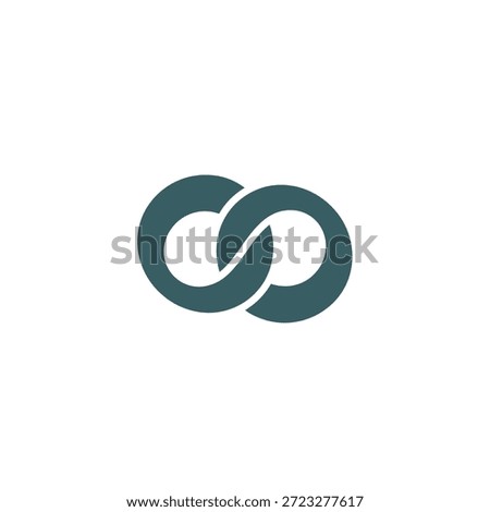 Teal linked circle shapes. Continuous connection symbol. Minimalist relationship icon. Union and strength concept.