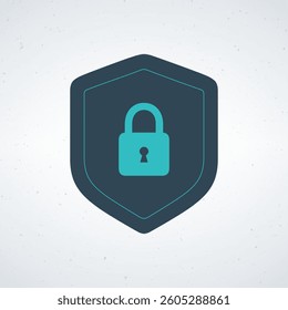 A teal lock icon on a dark shield background, symbolizing security.