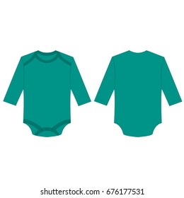 teal long sleeve back and front baby romper bodysuit isolated vector