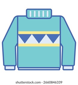 Teal Long-Sleeved Sweater with Geometric Pattern and Mock Neck