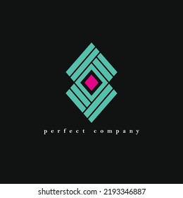 Teal And Magenta Colored Double Rhombus Vector Logo Isolated On Black Background. Logo For Company, Industry, Business, And Event.