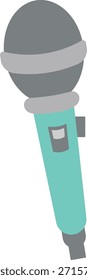Teal microphone illustration representing audio recording, voice communication, podcasting, broadcasting, and sound production equipment in simple flat design style.