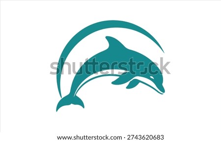 Teal minimalist dolphin jumping logo symbol vector isolated on white background
