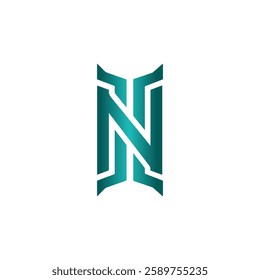 Teal monogram combining letters N and I with angular outlines, perfect for modern branding. Conveys strength, innovation, and a sleek, professional look.
