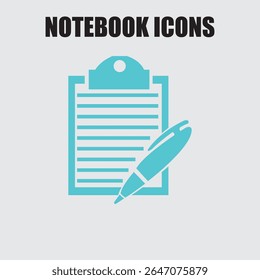 Teal notebook icon with a fountain pen, perfect for stationery, writing, education, and creative projects	