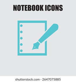 Teal notebook icon with a fountain pen, perfect for stationery, writing, education, and creative projects	