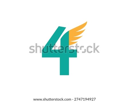 Teal number 4 with yellow orange wing attached