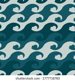 Teal ocean waves seamless vector pattern. Marine surface print design for fabrics, stationery, scrapbook paper, packaging, gift wrap, backgrounds, and textiles.