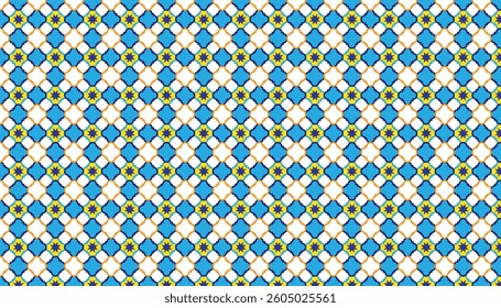 Teal and Orange Geometric Star Pattern Interlocking Four Pointed Design Vibrant Symmetrical Repeat  Digital Tile or Fabric Texture, Morocco style 