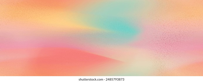 Teal, orange and red gradient bg with noise texture as a seamless pattern. Vector illustration with watercolor effect and imitation of paper. Blurred abstract background