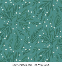 Teal Bio-Weihnachtsmuster mit elegantem Grün und weißem Beerendesign