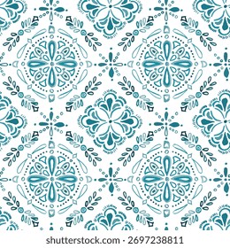 Patrón geométrico adornado verde azulado - Fondo decorativo sin fisuras