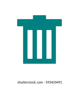 Teal outline trash can delete button icon with rounded corners on a dark background vector pictogram illustration trendy isolated flat design