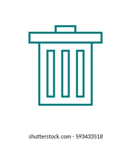 Teal outline outline trash can delete button icon with round corners on a dark background vector pictogram illustration trendy isolated flat design