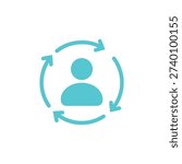 Teal person with circular arrows blue