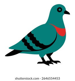 Teal Pigeon Bird Red Bandana Ilustração simples azul verde