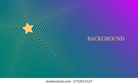 Teal and pink abstract background with yellow blended lines pattern, modern geometric outline star. Christmas or New Year banner template