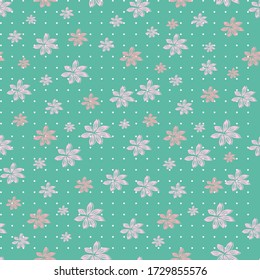 teal pink flower dot scatter seamless print background design