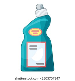 Teal plastic bottle containing cleaning product and featuring a white label