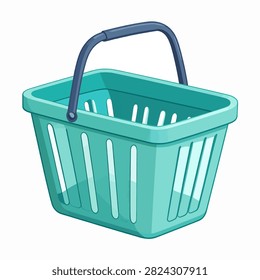 A teal plastic shopping basket with a handle, ideal for grocery shopping, retail, or storage purposes, isolated on a white background.