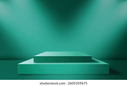 Teal Podium Vector: 3D Square Podium, Teal Background, Realistic Podium, Vector Design, Product Display, Modern Podium, Presentation Stage, Teal Cube.