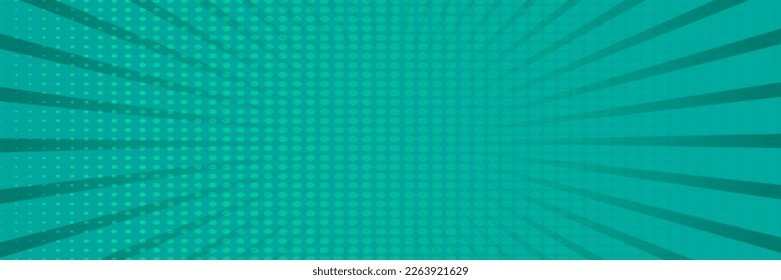 Teal pop art comic background. For speech bubble, message, text, book, cartoon cover, magazine. Cartoon halftone vintage backdrop. Retro pattern background for comic text. Sunburst background, vector