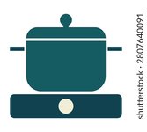 Teal pot on stove for cooking, kitchen utensil, cookingware, culinary tool