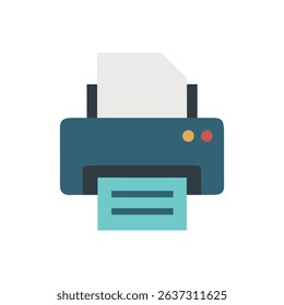 Teal printer with paper flat vector graphic illustration