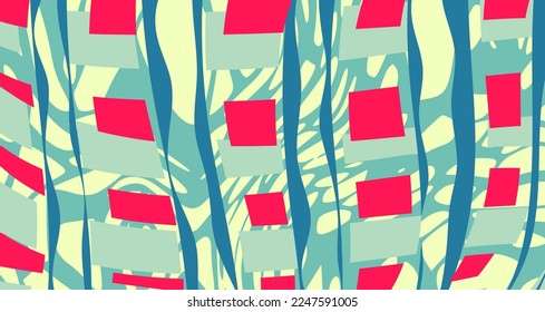 Teal, red sea grass pattern. Azure geometric background