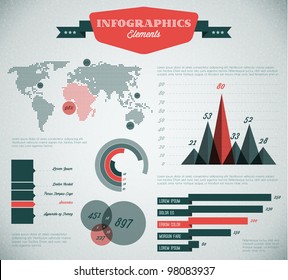 Teal And Red Vector  Retro / Vintage Set Of Infographic Elements For Your Documents And Reports