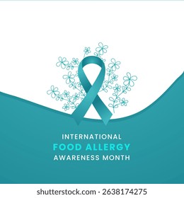 Teal ribbon with flower awareness graphic for International Food Allergy Awareness Month.