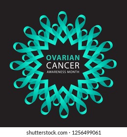 Teal ribbon. Ovarian cancer awareness. Healthcare and medicine concept. Vector illustration.