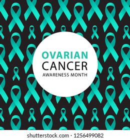 Teal ribbon. Ovarian cancer awareness. Healthcare and medicine concept. Vector illustration.