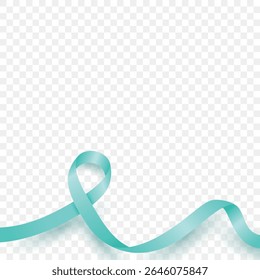 Teal Ribbon-Vektorgrafik. Zervikal- und Ovarialkrebs-Wahrnehmungssymbol, elegantes Seidenbanner, Frauengesundheitskampagne, medizinisches Unterstützungsemblem