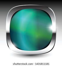 Teal rounded square background with a silver frame and space for your text. Vector illustration